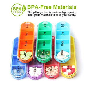 Pill Organizer Box Weekly Case Cute Travel Medication Reminder Daily AM PM, Day Night 7 Compartments-Includes Black Leather PU Carrying Case: Health & Personal Care